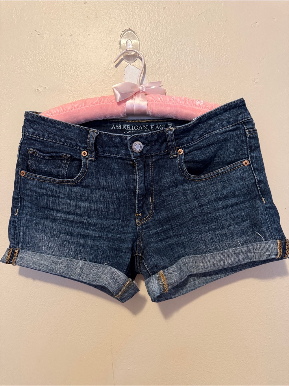 American Eagle Outfitters Dark Blue Rolled Cuff Denim Shorts
